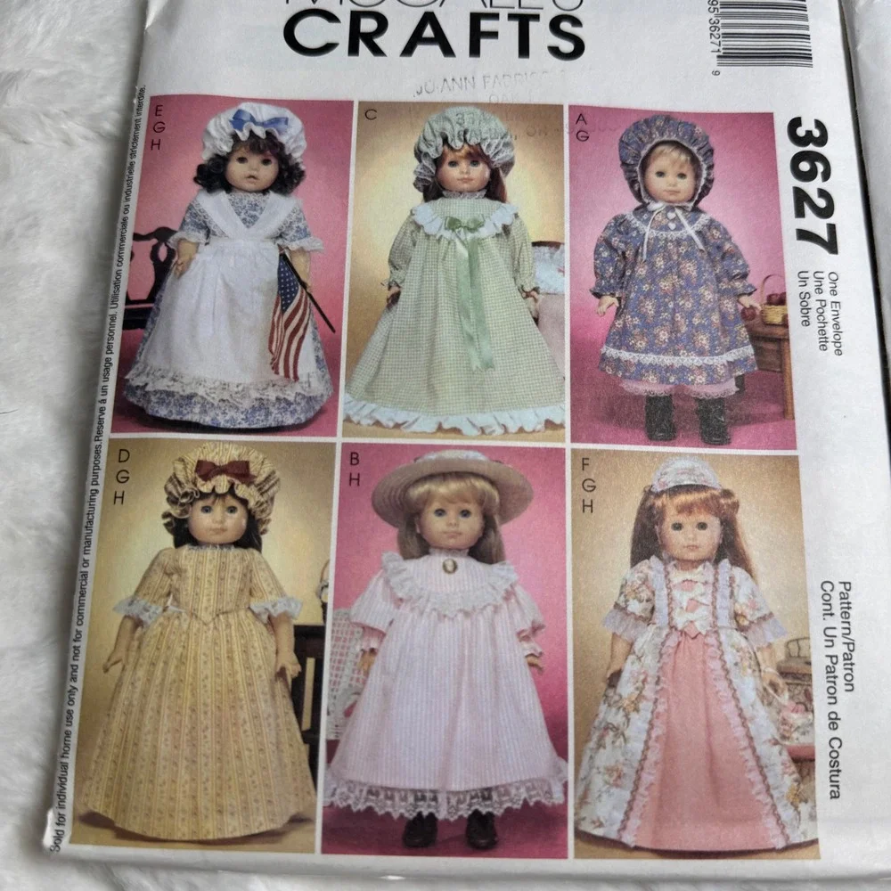 McCalls Crafts 18 Inch Doll Sewing Patterns 3627 2609 Gotz Clothes Lot of 2